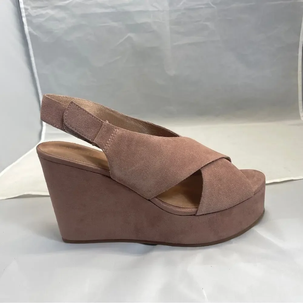Caslon Kenley Wedge Sandal Open Toe Cross Strap Platform Dusty Pink Suede